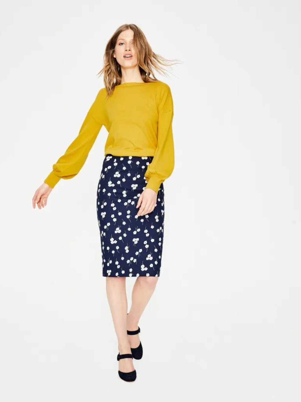 BODEN S Yellow Muriel Wool Blend Jumper Sweater Balloon Sleeves Boatneck